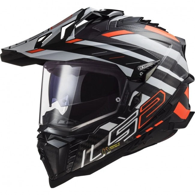 LS2 MX701 Explorer Carbon Helmet Edge Black Orange White